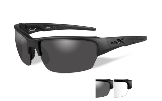 Wiley X Saint Ballistic Sunglasses 2 Lens Package Clear - Smoke Grey Matte Black Frame