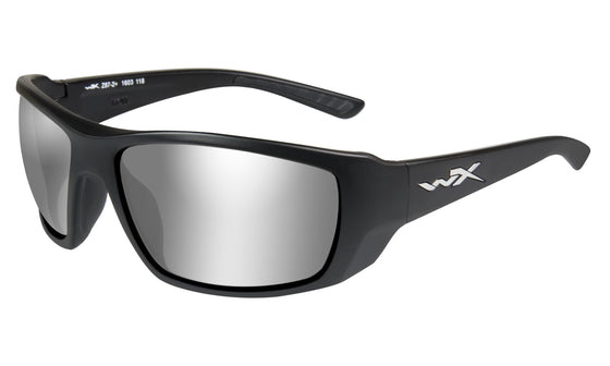 Wiley X Kobe Sunglasses Sliver Flash Smoke Grey Lens Matte Black Frame