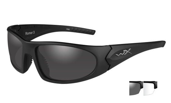 Wiley X Romer Ballistic Sunglasses 2 Lens Smoke Grey Clear Matte Black Frame