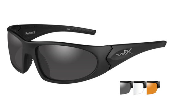 Wiley X Romer Ballistic Sunglasses Matte Black Frame 3 Lens Clear Smoke Grey Light Rust