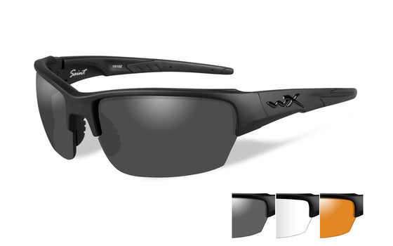 Wiley X Saint Ballistic Sunglasses 3 Lens Package Clear - Smoke Grey - Light Rust Mtte Black Frame